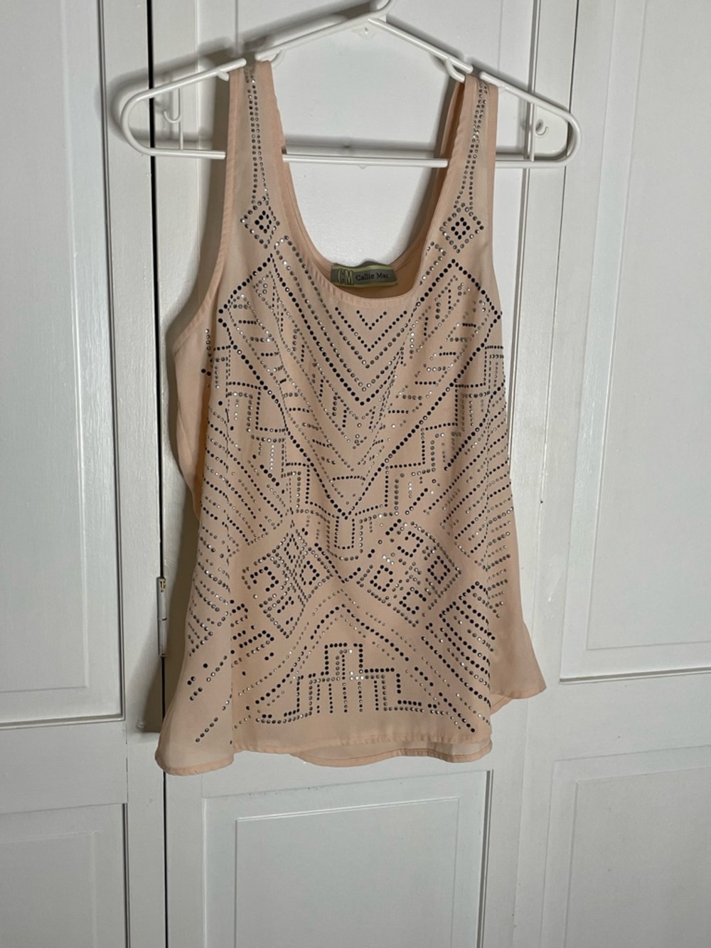 Embellished Blush Tank Top — Sleeveless Evening Shell